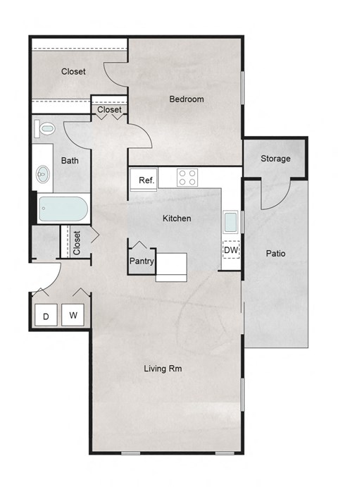 Floor plan for 1 bed, 1 bath, 787 sqft